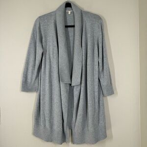 Eileen Fisher Organic Cotton Gray 1/2 Sleeve Cardigan Sweater Size Large